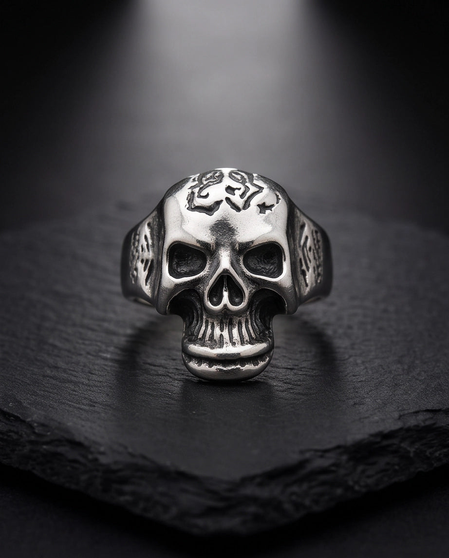 Engraved Sculpted Skull Ring