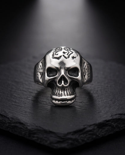 Engraved Sculpted Skull Ring