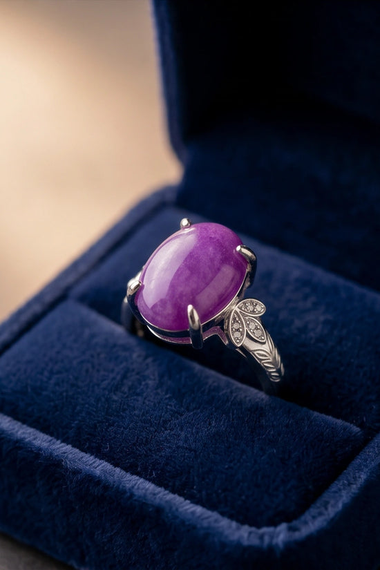 "Ethereal Purple Jade Leaf Statement Ring"