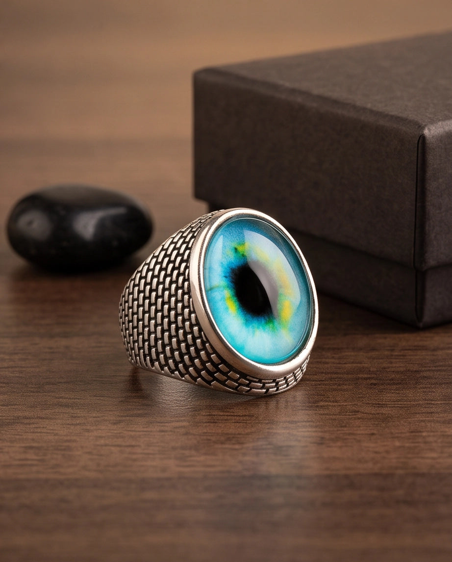 Cyan Ocular Mesh Silver Ring