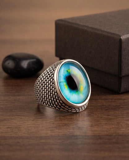 Cyan Ocular Mesh Silver Ring