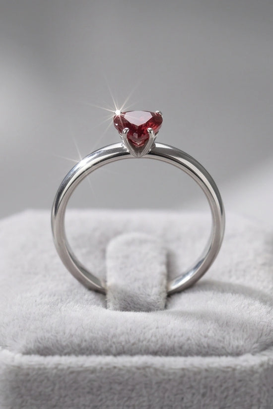 Sterling Silver Heart-Cut Crimson Ruby Solitaire Ring