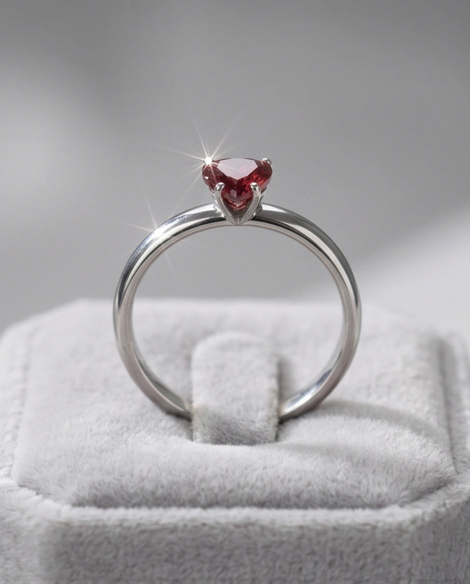 Sterling Silver Heart-Cut Crimson Ruby Solitaire Ring