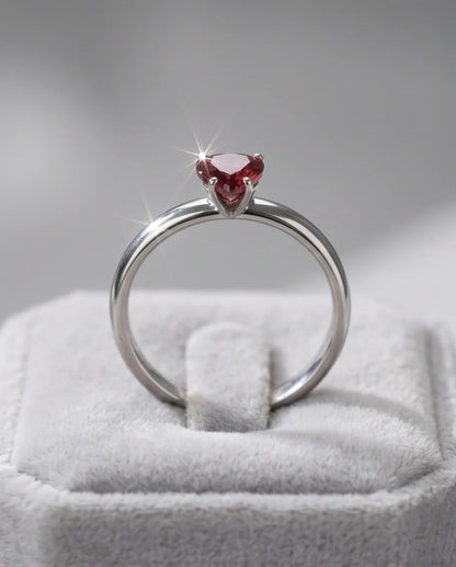 Sterling Silver Heart-Cut Crimson Ruby Solitaire Ring