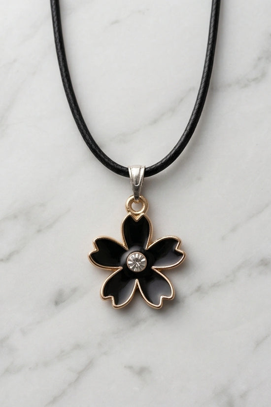 Gold and Black Cherry Blossom Necklace
