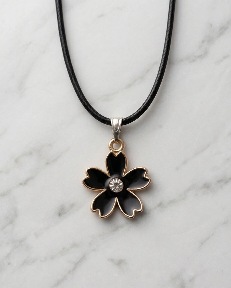 Gold and Black Cherry Blossom Necklace