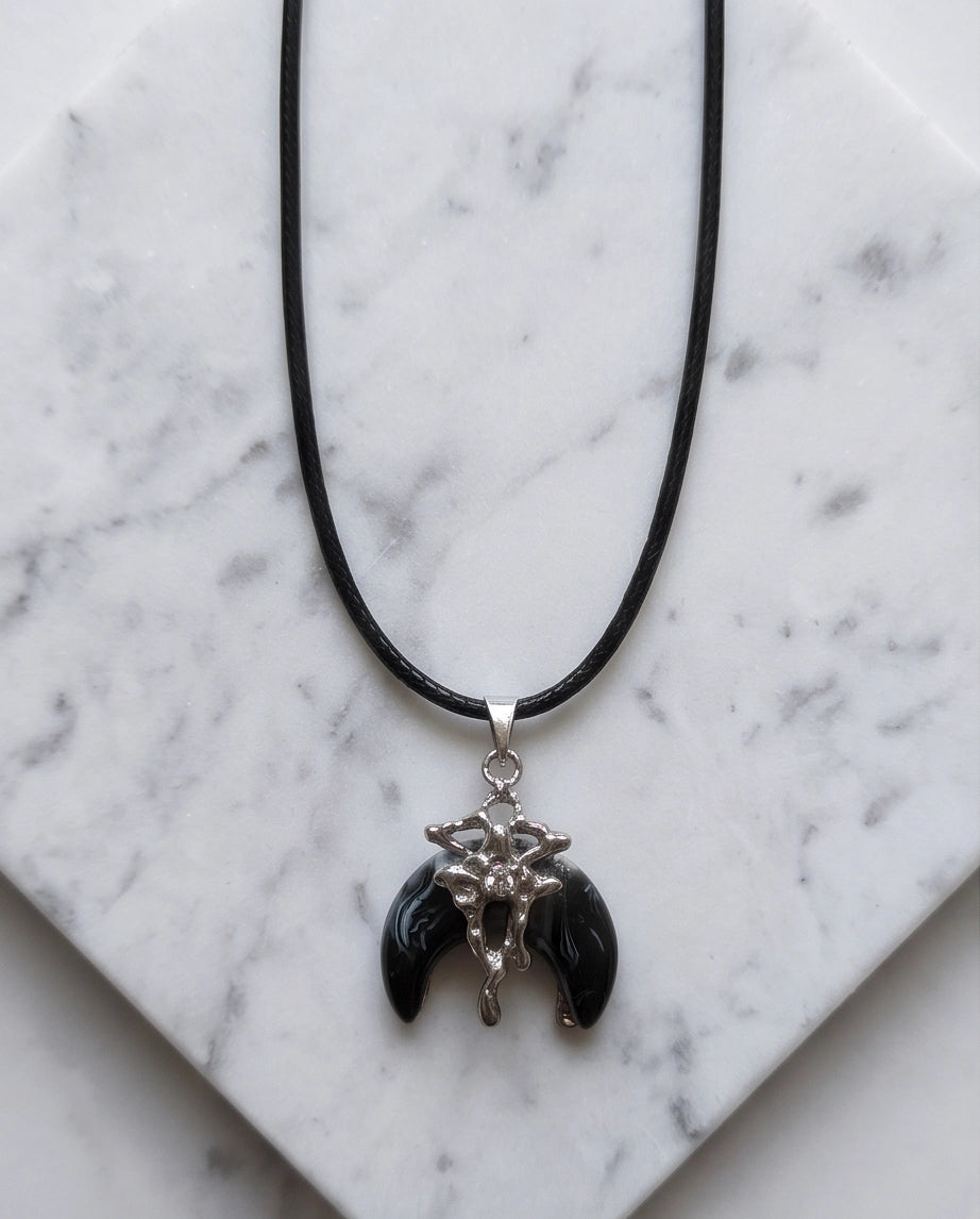 Gothic Liquid Metal Crescent Horn Pendant Necklace