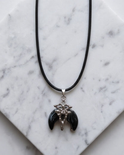 Gothic Liquid Metal Crescent Horn Pendant Necklace