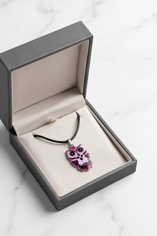 Elegant Magenta Owl Totem Pendant Necklace
