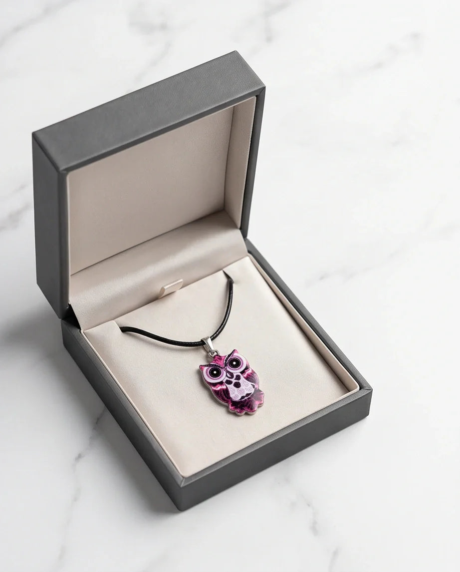 Elegant Magenta Owl Totem Pendant Necklace