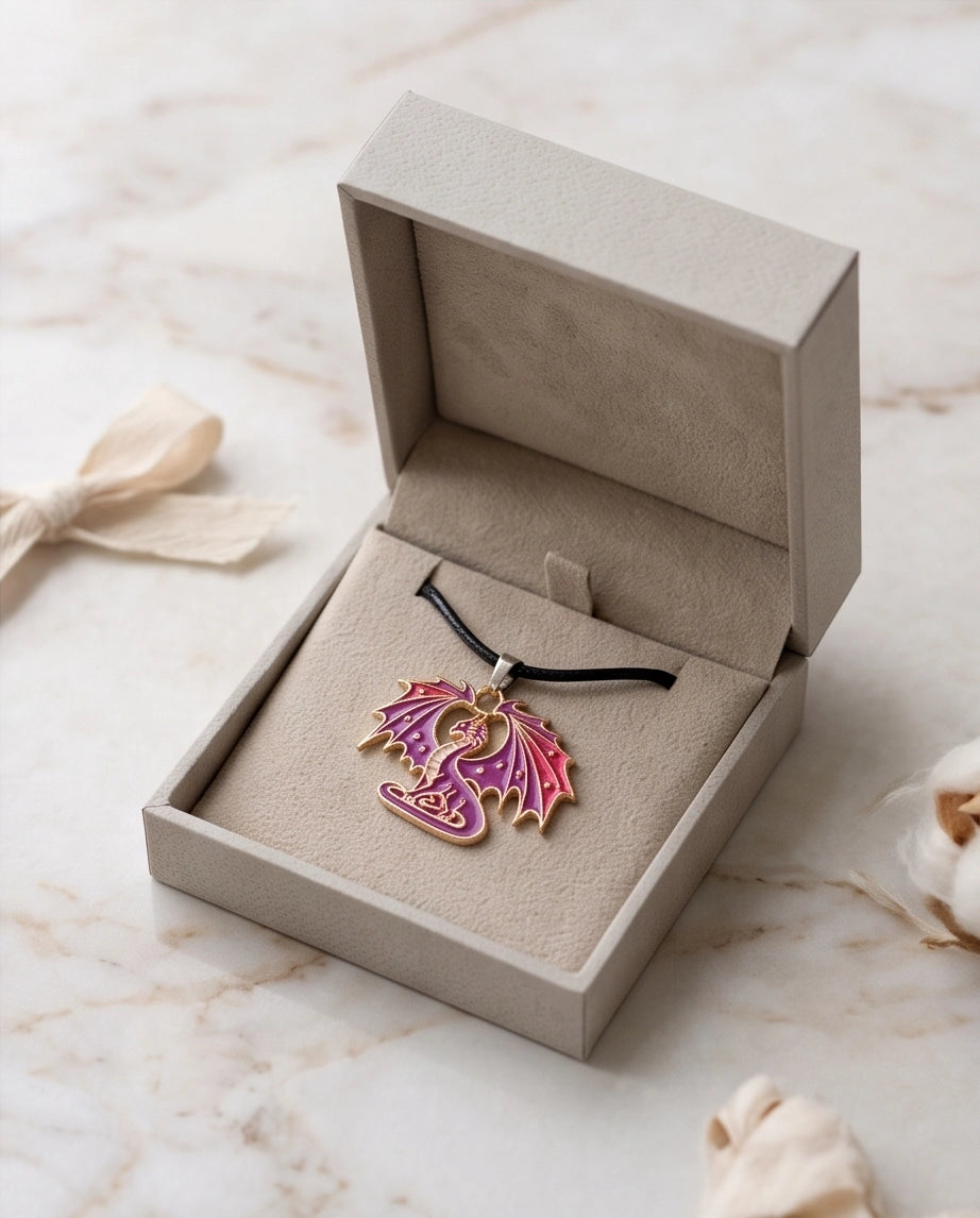 Celestial Magenta Dragon Pendant Necklace