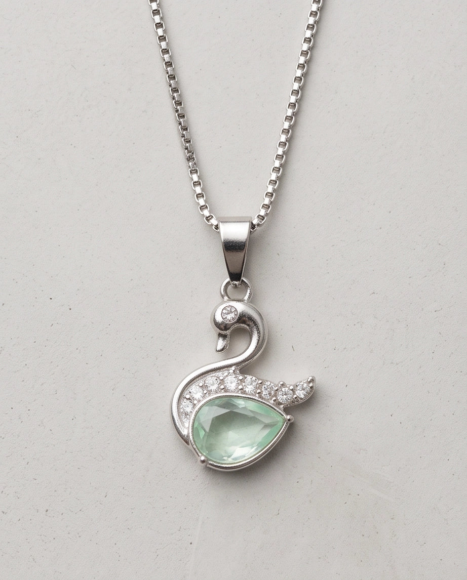 Silver Mint Green Swan Pendant Necklace