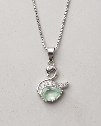Silver Mint Green Swan Pendant Necklace