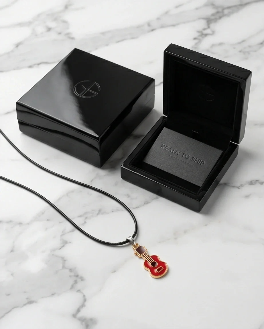 Gold and Red Acoustic Guitar Necklace