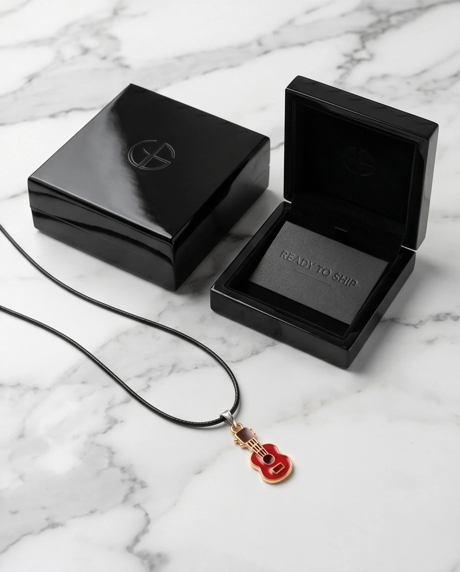 Gold and Red Acoustic Guitar Necklace