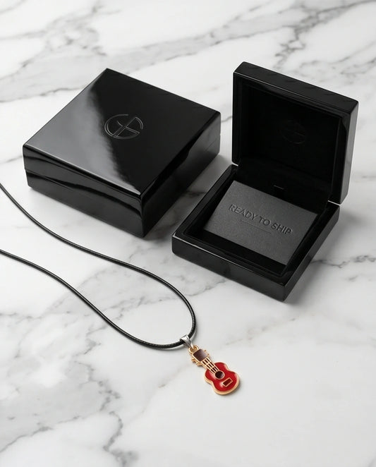 Gold and Red Acoustic Guitar Necklace