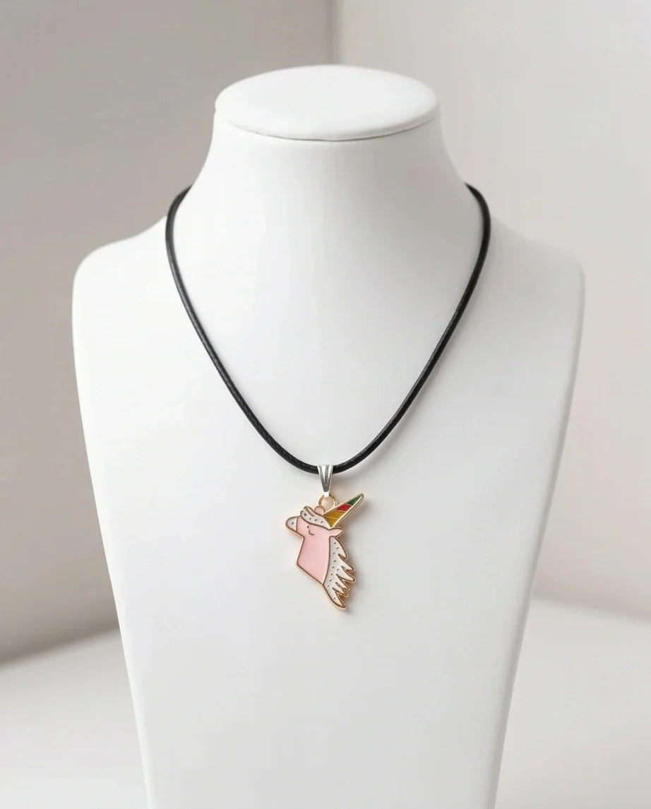 Magical Pink Unicorn Enamel Pendant Necklace