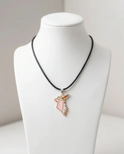 Magical Pink Unicorn Enamel Pendant Necklace