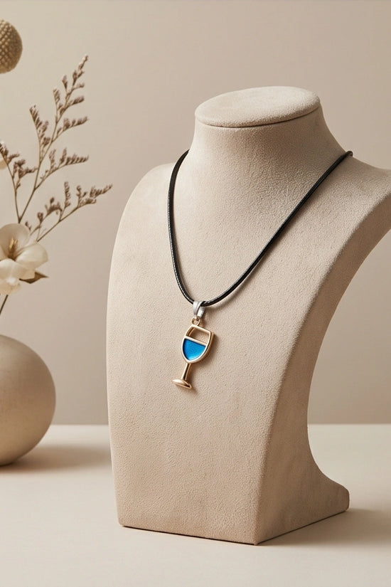Gold and Royal Blue Wine Glass Necklace