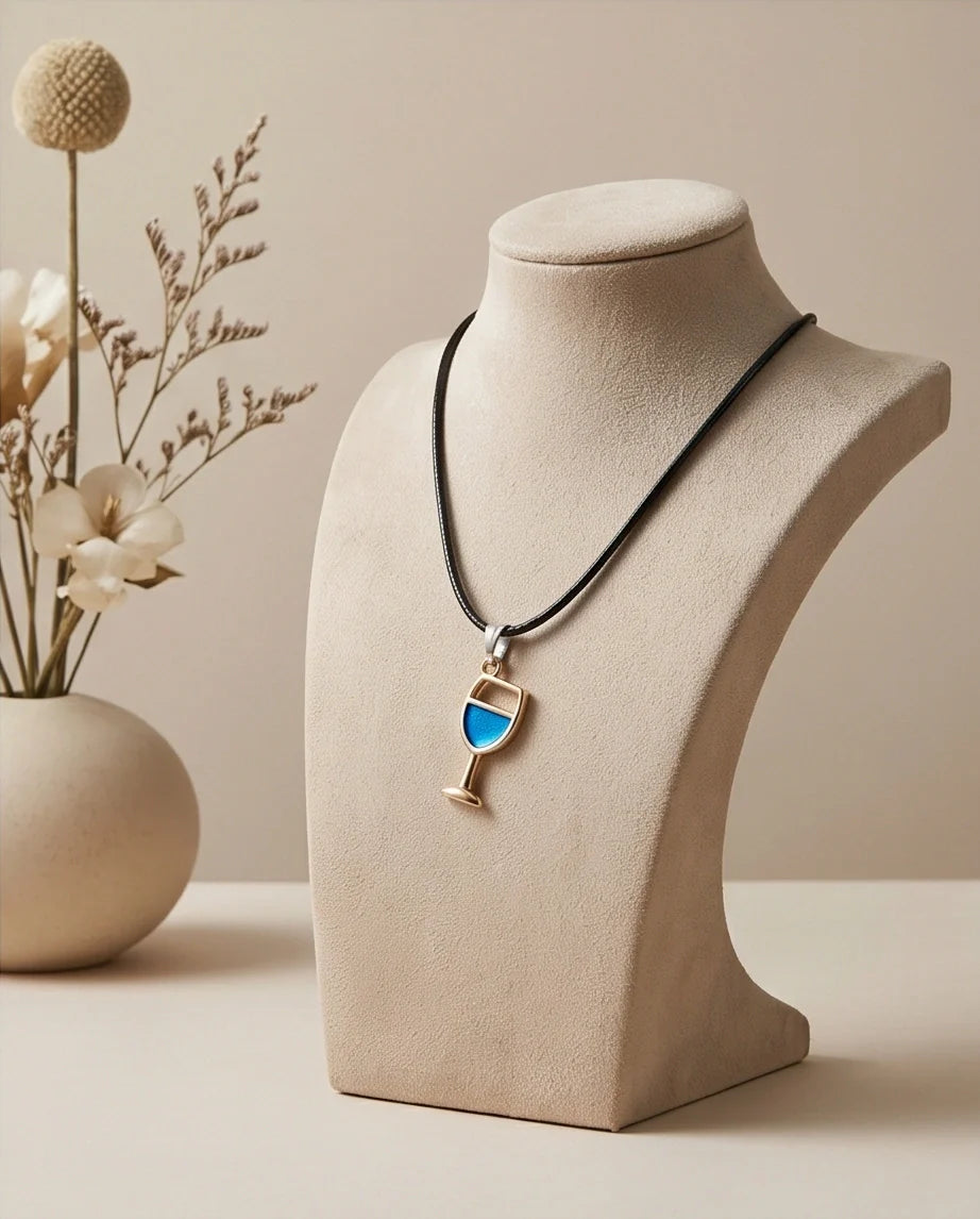 Gold and Royal Blue Wine Glass Necklace