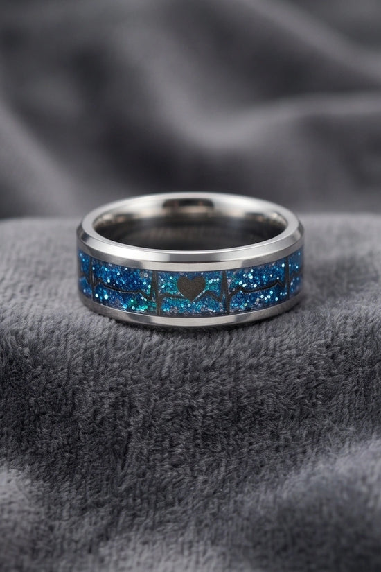 Purple Glitter Heartbeat Band Ring