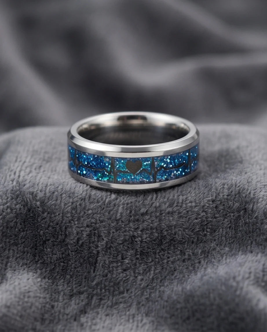 Purple Glitter Heartbeat Band Ring