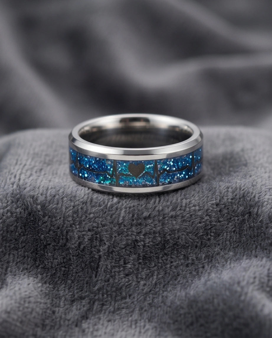 Purple Glitter Heartbeat Band Ring