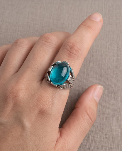Cerulean Zenith Stippled Signet Ring