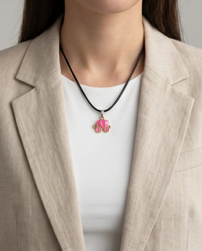 Pink Cinderella Pumpkin Carriage Enamel Pendant Necklace