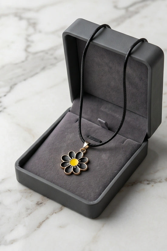 Gold and Black Daisy Pendant Necklace