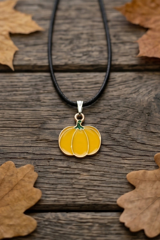 Festive Yellow Pumpkin Enamel Pendant Necklace