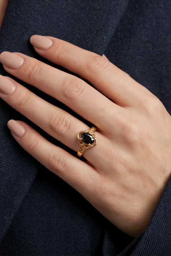 Golden Obsidian Scalloped Ring