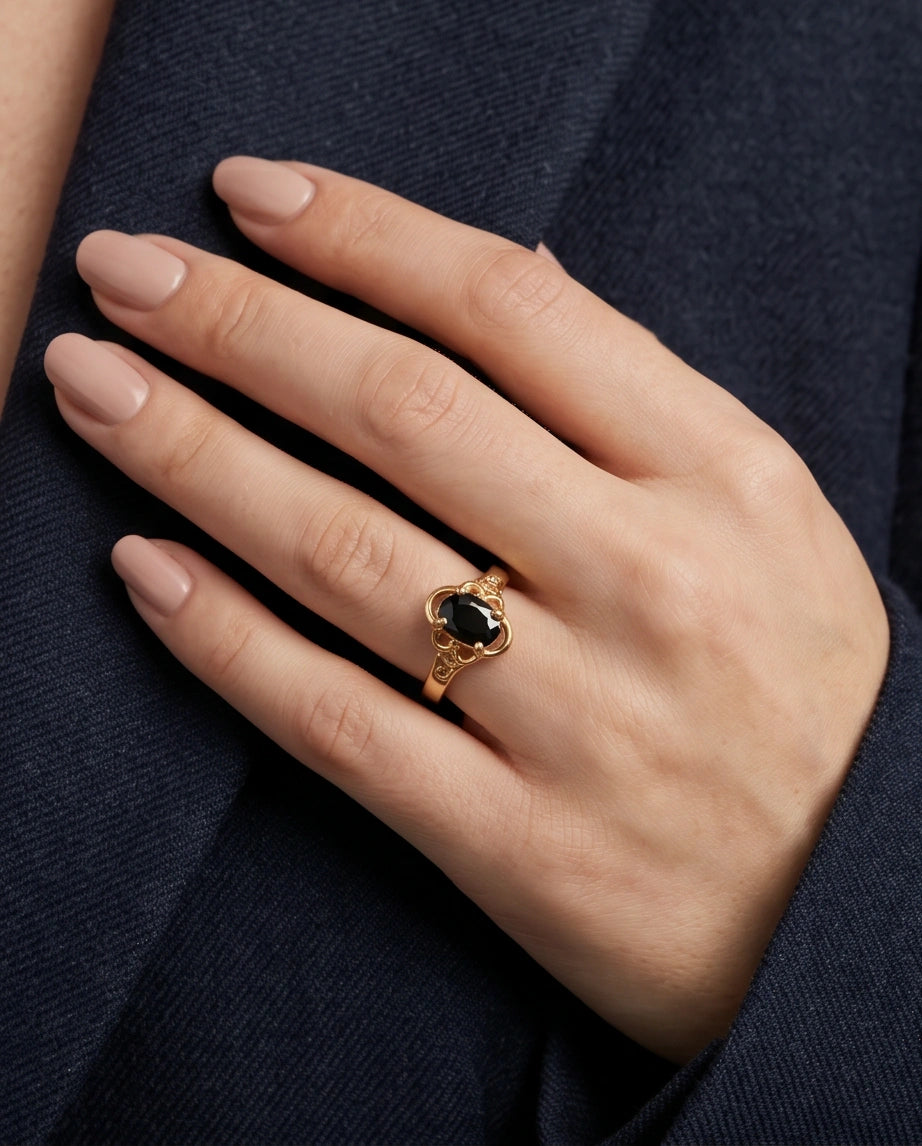 Golden Obsidian Scalloped Ring