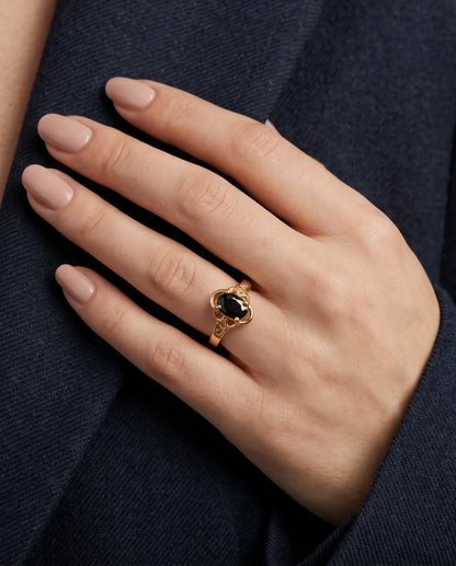 Golden Obsidian Scalloped Ring