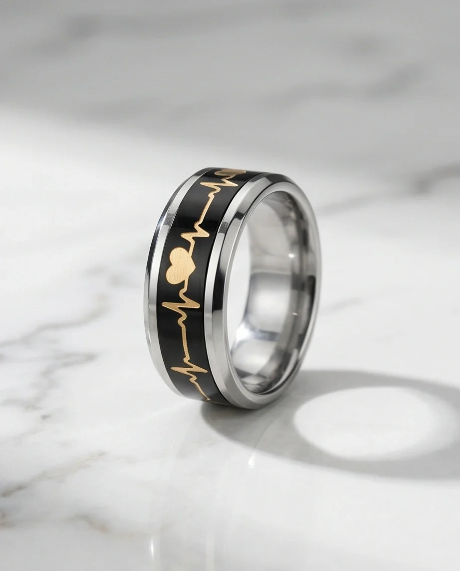 Romantic Gold Heartbeat Band Ring