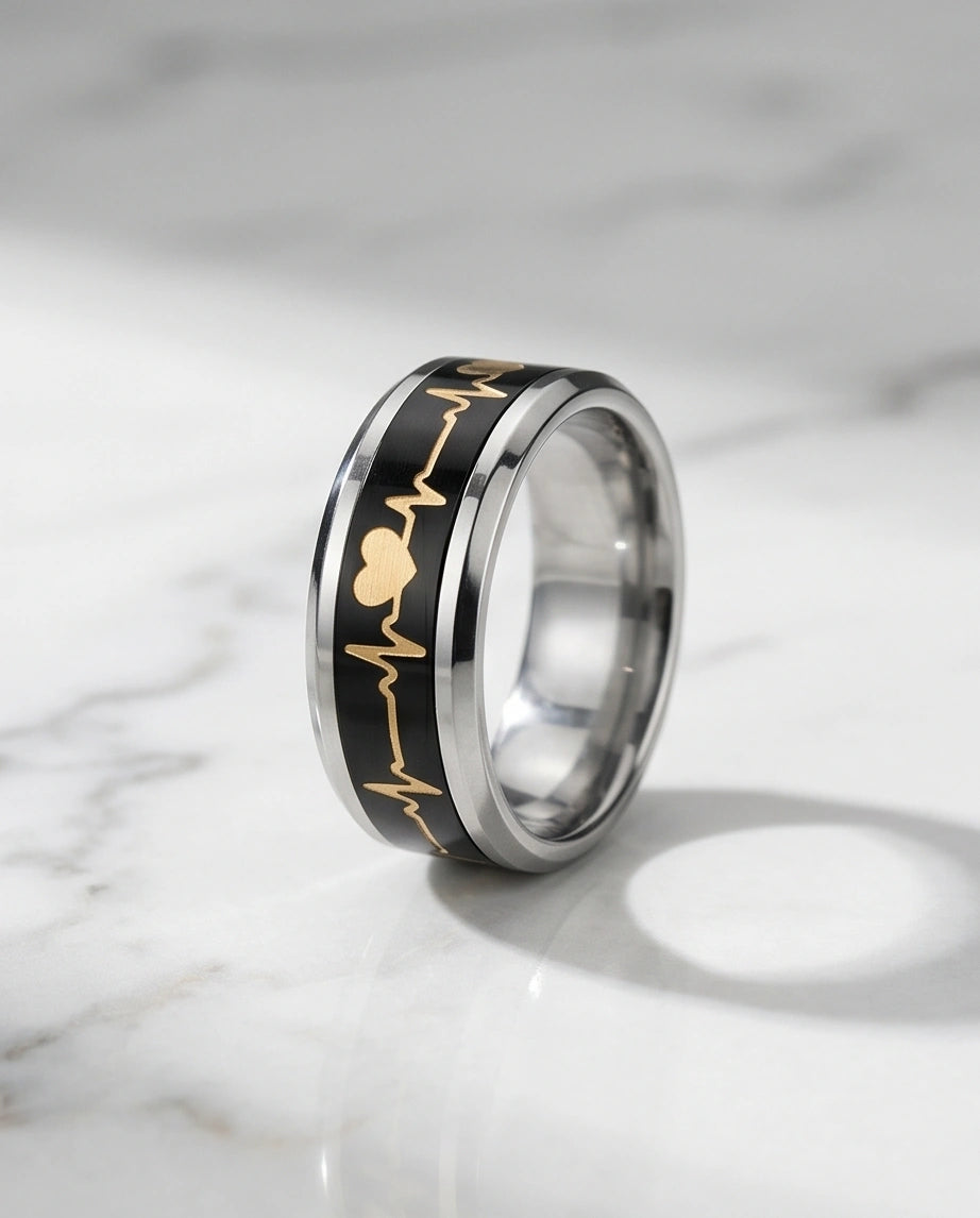 Romantic Gold Heartbeat Band Ring