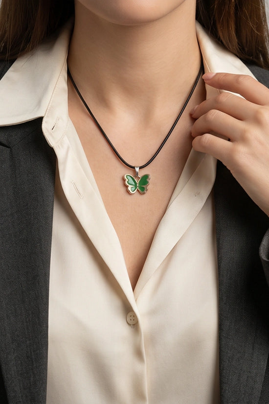 Gold and Green Butterfly Pendant Necklace