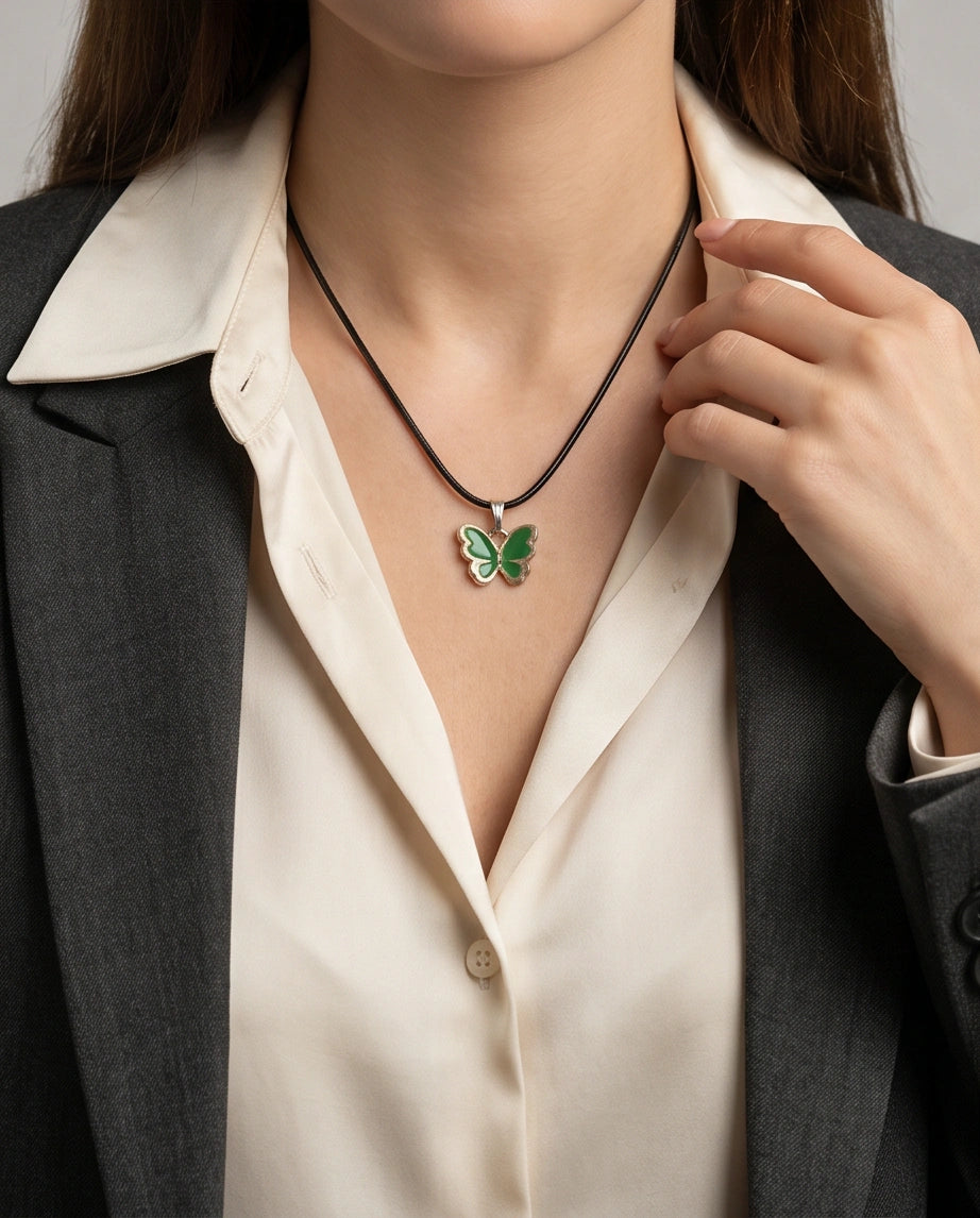 Gold and Green Butterfly Pendant Necklace