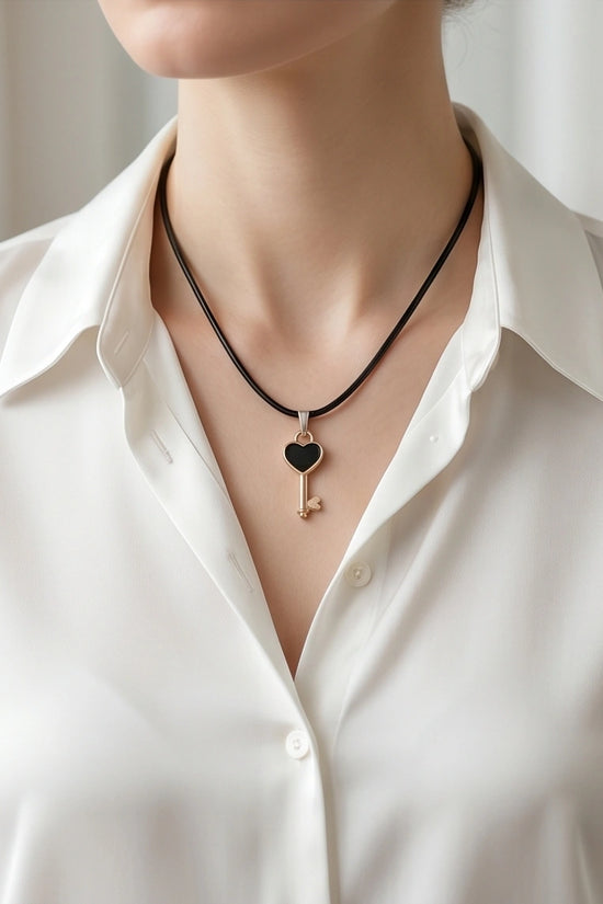 Gold and Black Heart Key Necklace