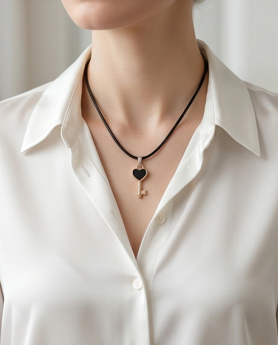 Gold and Black Heart Key Necklace
