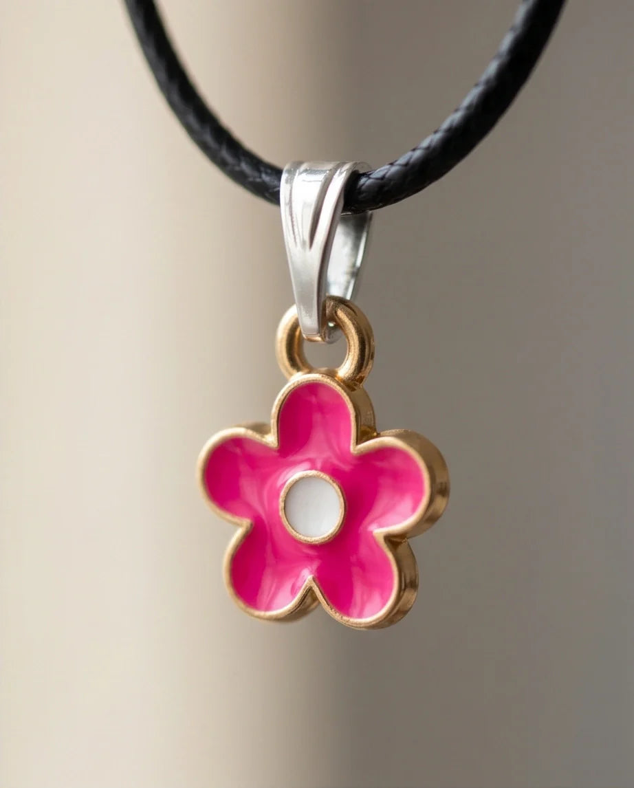 Gold and Pink Blossom Pendant Necklace