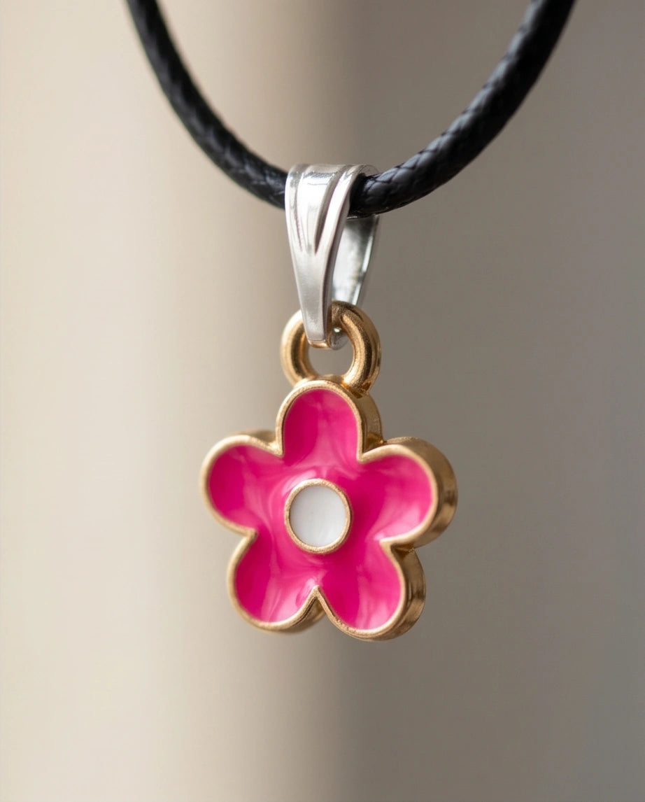 Gold and Pink Blossom Pendant Necklace