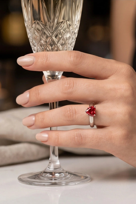 Sterling Silver Heart-Cut Crimson Ruby Solitaire Ring