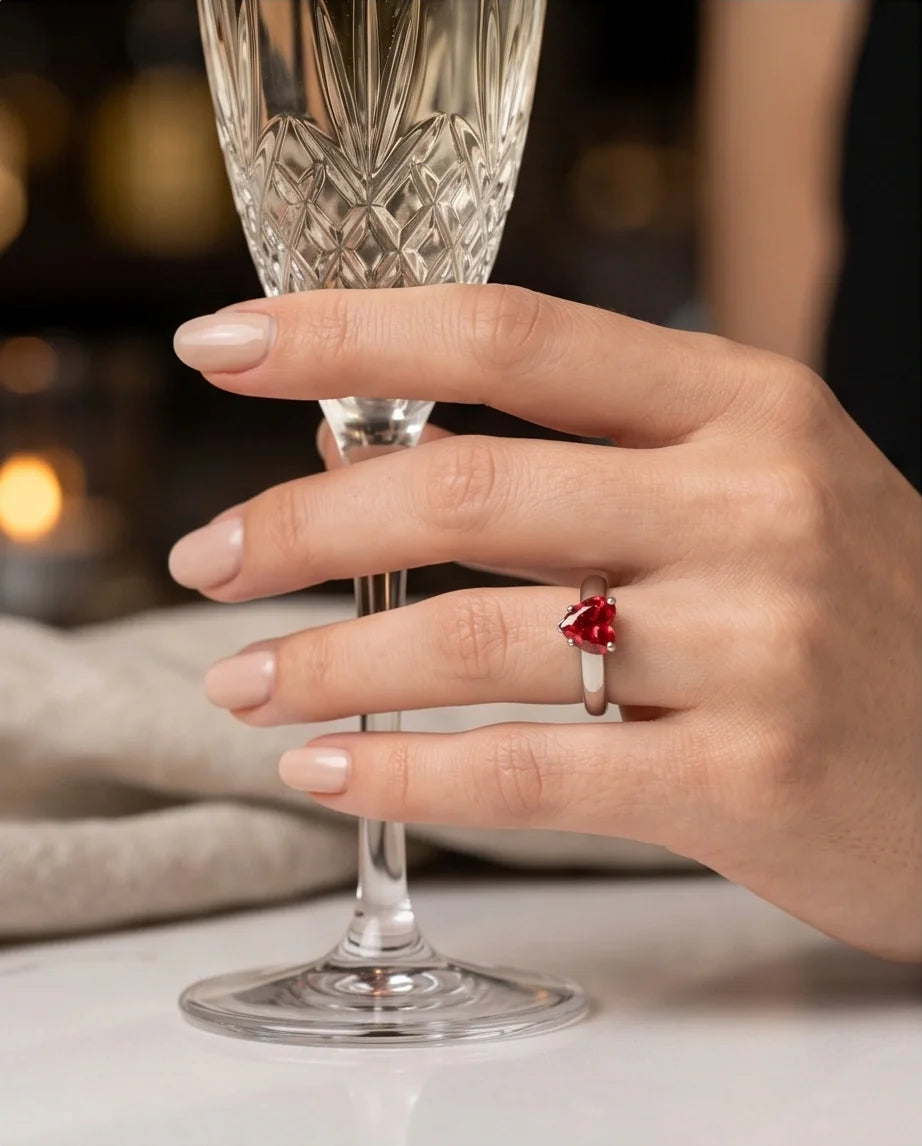 Sterling Silver Heart-Cut Crimson Ruby Solitaire Ring
