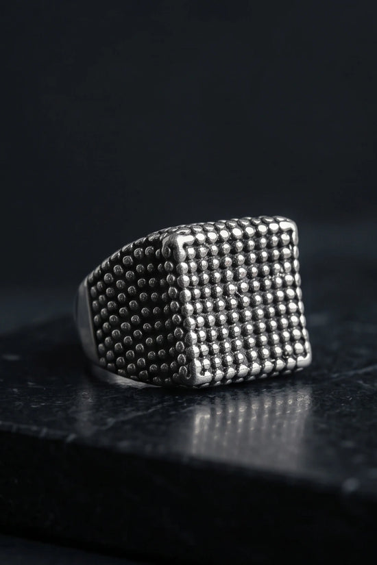 Vintage Sterling Silver Industrial Micro-Beaded Signet Ring