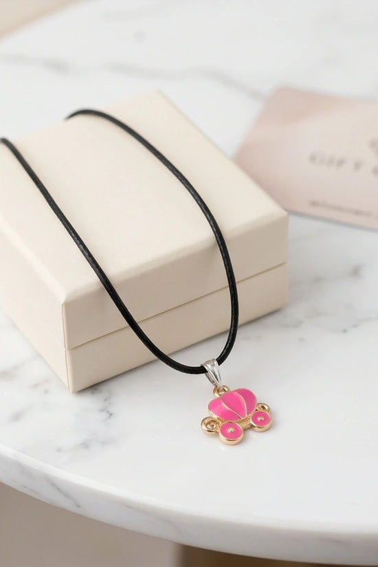Pink Cinderella Pumpkin Carriage Enamel Pendant Necklace