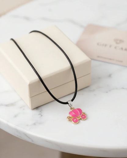 Pink Cinderella Pumpkin Carriage Enamel Pendant Necklace