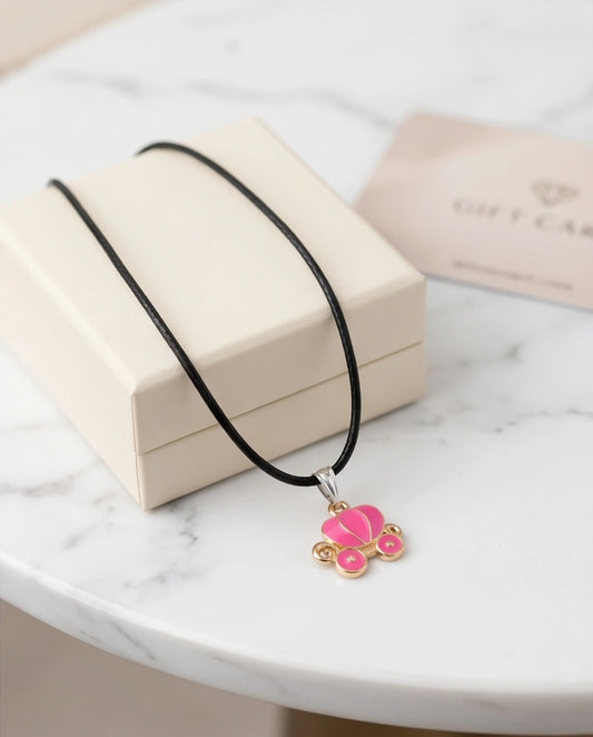 Pink Cinderella Pumpkin Carriage Enamel Pendant Necklace