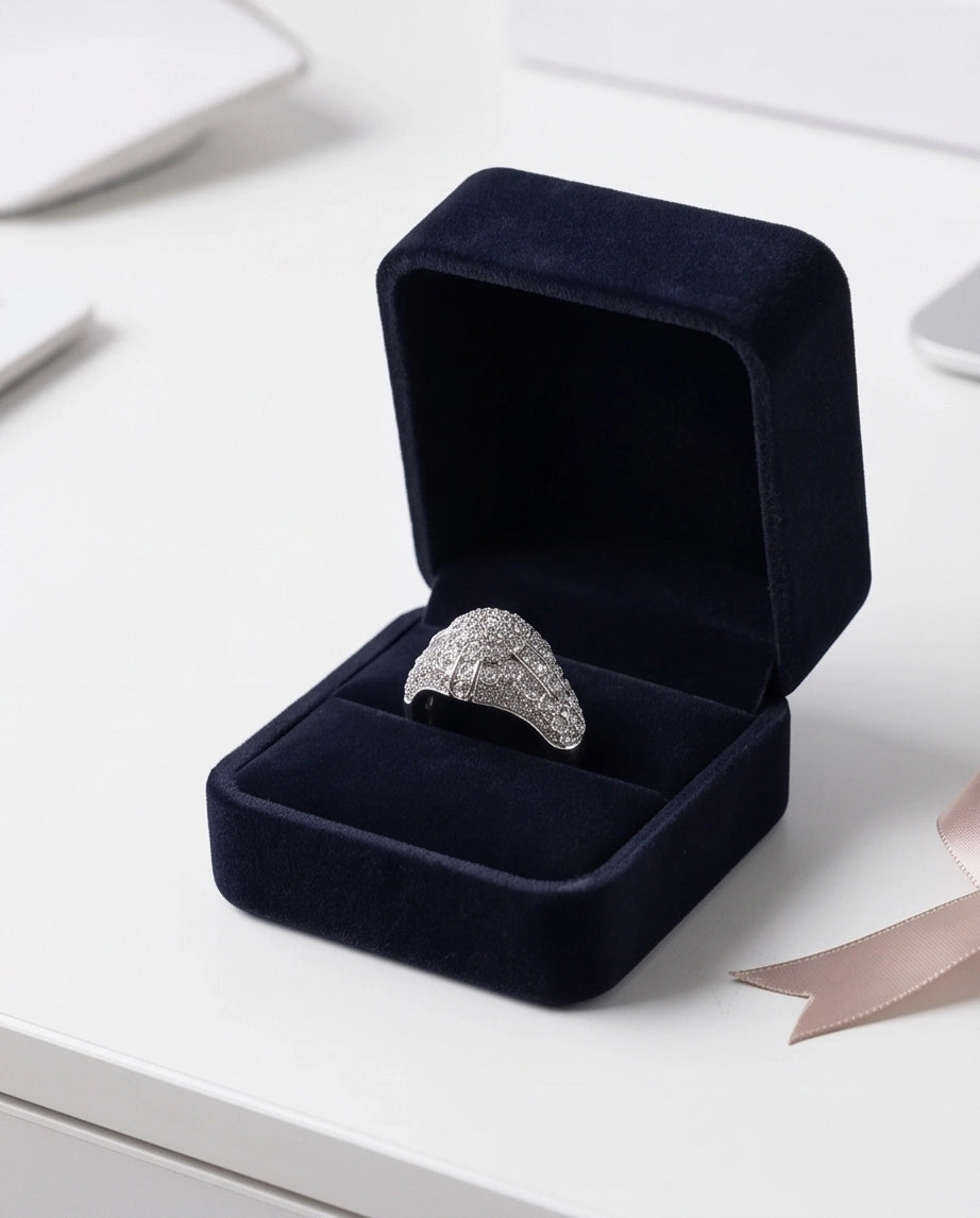 Full-Pavé Starburst Dome Signet Ring