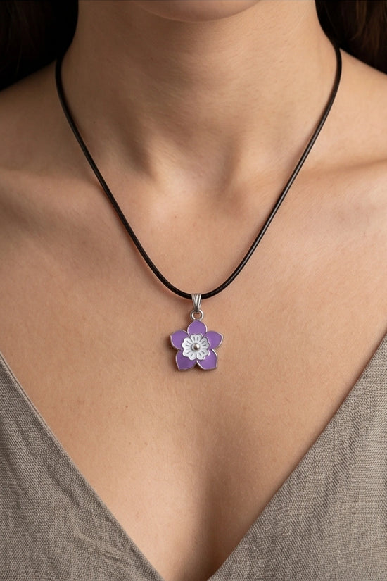 Delicate Lavender and White Layered Floral Enamel Pendant Necklace